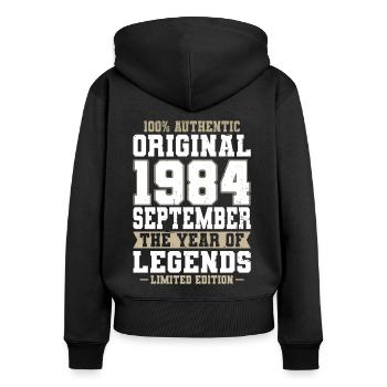40th Birthday Vintage September 1984 Original - Women's Premium Organic Zip Hoodie - black - Back - Julia (174cm)