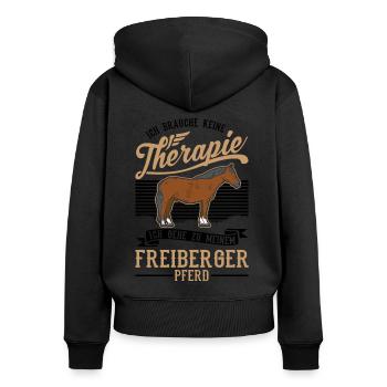 Freiberger Pferd Therapie - Frauen Premium Bio Zip Hoodie - Schwarz - Hinten - Julia (174cm)