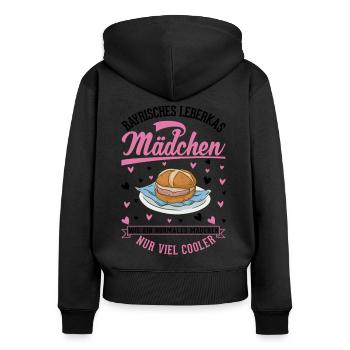 Leberkas Mädchen Leberkäse Fleischkäse - Frauen Premium Bio Zip Hoodie - Schwarz - Hinten - Julia (174cm)