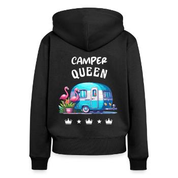 Camper Queen Camping Caraven Wohnmobil Sommer - Frauen Premium Bio Zip Hoodie - Schwarz - Hinten - Julia (174cm)