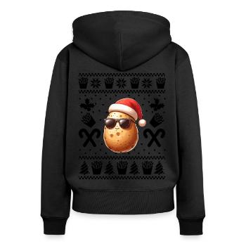 Drôle de pomme de terre Noël frites motif - Sweat à capuche zippé Premium bio Femme - noir - Dos - Julia (174cm)