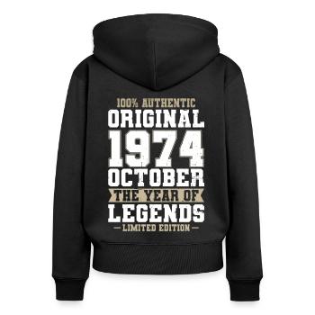 50th Birthday Vintage October 1974 Original 1974 - Women's Premium Organic Zip Hoodie - black - Back - Julia (174cm)