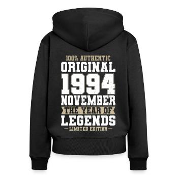 30th Birthday Vintage November 1994 Original - Women's Premium Organic Zip Hoodie - black - Back - Julia (174cm)