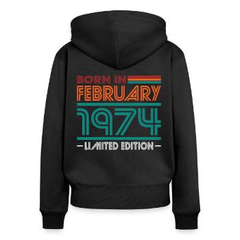 50th Birthday Vintage February 1974 Born in 1974 - Women's Premium Organic Zip Hoodie - black - Back - Julia (174cm)