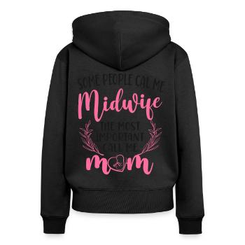 Infirmière Sage-femme Accoucheuse Maman - Sweat à capuche zippé Premium bio Femme - noir - Dos - Julia (174cm)