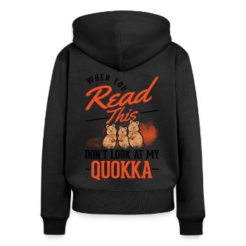 Quokka Gift Kangourou à queue courte - Sweat à capuche zippé Premium bio Femme - noir - Dos - Julia (174cm)