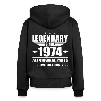 50e anniversaire Millésime 1974 Légendaire depuis 1974 - Sweat à capuche zippé Premium bio Femme - noir - Dos - Julia (174cm)