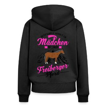 Freiberger Pferd Mädchen - Frauen Premium Bio Zip Hoodie - Schwarz - Hinten - Julia (174cm)