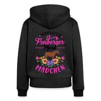 Verrücktes Freiberger Pferd Mädchen - Frauen Premium Bio Zip Hoodie - Schwarz - Hinten - Julia (174cm)