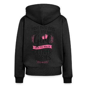 Infirmière spécialisée dans le travail et l’accouchement - Sweat à capuche zippé Premium bio Femme - noir - Dos - Julia (174cm)