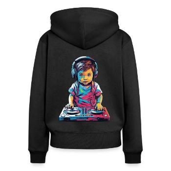 DJ Vaporwave Musique Esthétique Conception de fête - Sweat à capuche zippé Premium bio Femme - noir - Dos - Julia (174cm)