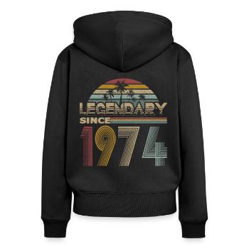 50e anniversaire Millésime 1974 Légendaire depuis 1974 - Sweat à capuche zippé Premium bio Femme - noir - Dos - Julia (174cm)