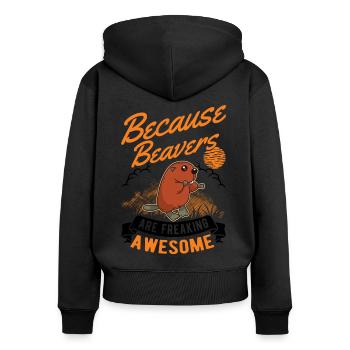 Beaver Gift Barrage de castors - Sweat à capuche zippé Premium bio Femme - noir - Dos - Julia (174cm)