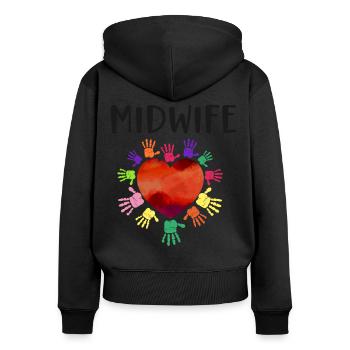 Infirmière Sage-femme Accoucheuse Coeur - Sweat à capuche zippé Premium bio Femme - noir - Dos - Julia (174cm)