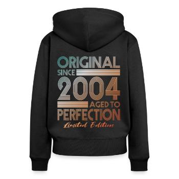 20e anniversaire millésime 2004 Original depuis 2004 - Sweat à capuche zippé Premium bio Femme - noir - Dos - Julia (174cm)