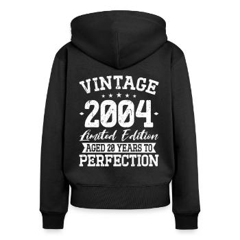 20. Geburtstag Jahrgang 2004 Vintage 2004 - Frauen Premium Bio Zip Hoodie - Schwarz - Hinten - Julia (174cm)
