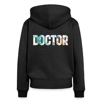 Médecin - Sweat à capuche zippé Premium bio Femme - noir - Dos - Julia (174cm)