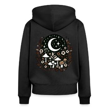 Champignons Lune Cottagecore Fleurs Nuit Goblincore - Sweat à capuche zippé Premium bio Femme - noir - Dos - Julia (174cm)