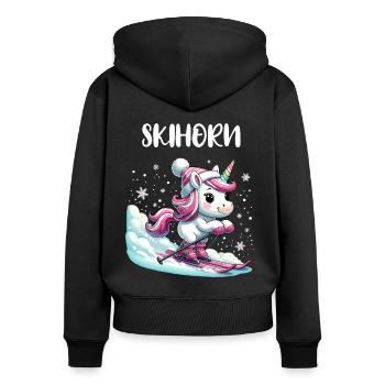 Niedliches Einhorn fährt Ski Skiurlaub Piste Pink - Frauen Premium Bio Zip Hoodie - Schwarz - Hinten - Julia (174cm)