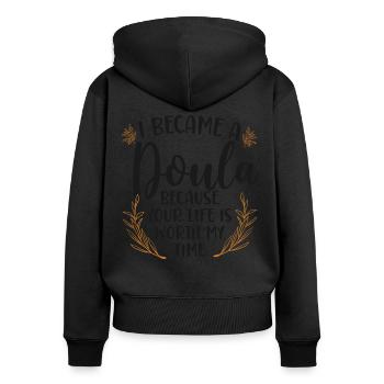 Doula accoucheuse Je suis devenue une - Sweat à capuche zippé Premium bio Femme - noir - Dos - Julia (174cm)