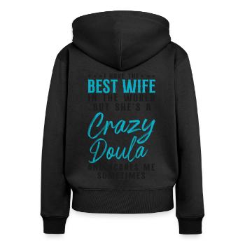 Doula Travailleuse à la naissance Femme Mari I - Sweat à capuche zippé Premium bio Femme - noir - Dos - Julia (174cm)