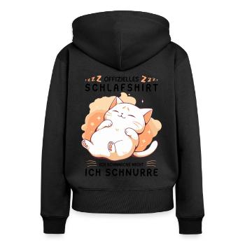 Offizielles Schlafshirt personalisiert mit Katze - Frauen Premium Bio Zip Hoodie - Schwarz - Hinten - Julia (174cm)