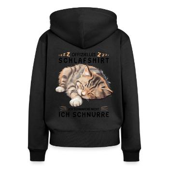 Offizielles Schlafshirt personalisiert mit Katze - Frauen Premium Bio Zip Hoodie - Schwarz - Hinten - Julia (174cm)