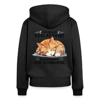 Offizielles Schlafshirt personalisiert mit Katze - Frauen Premium Bio Zip Hoodie - Schwarz - Hinten - Julia (174cm)