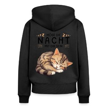 Möge die Nacht mit dir sein - Schlafshirt Katze - Frauen Premium Bio Zip Hoodie - Schwarz - Hinten - Julia (174cm)