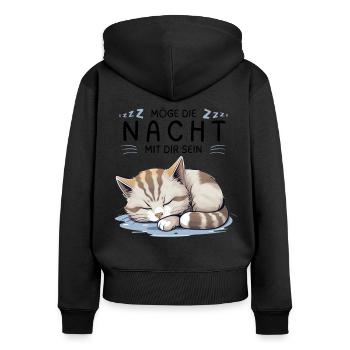 Möge die Nacht mit dir sein - Schlafshirt Katze - Frauen Premium Bio Zip Hoodie - Schwarz - Hinten - Julia (174cm)