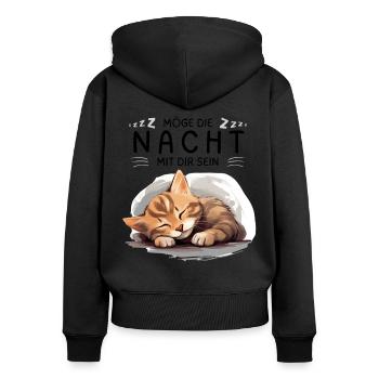 Möge die Nacht mit dir sein - Schlafshirt Katze - Frauen Premium Bio Zip Hoodie - Schwarz - Hinten - Julia (174cm)