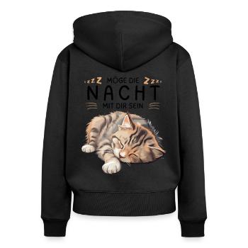 Möge die Nacht mit dir sein - Schlafshirt Katze - Frauen Premium Bio Zip Hoodie - Schwarz - Hinten - Julia (174cm)