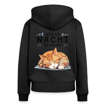 Möge die Nacht mit dir sein - Schlafshirt Katze - Frauen Premium Bio Zip Hoodie - Schwarz - Hinten - Julia (174cm)