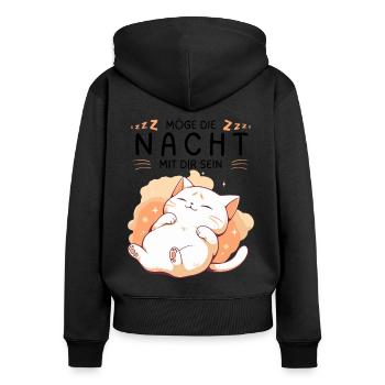 Möge die Nacht mit dir sein - Schlafshirt Katze - Frauen Premium Bio Zip Hoodie - Schwarz - Hinten - Julia (174cm)