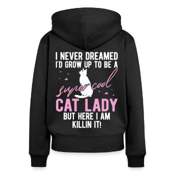 Chat Maman Chat Cadeau Chat Amoureux Dire - Sweat à capuche zippé Premium bio Femme - noir - Dos - Julia (174cm)
