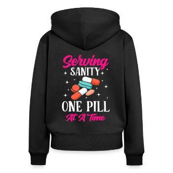 Lustige Psychiatrische - Frauen Premium Bio Zip Hoodie - Schwarz - Hinten - Julia (174cm)