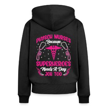 Drôle Psychiatrique - Sweat à capuche zippé Premium bio Femme - noir - Dos - Julia (174cm)