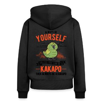 Always be yourself Kakapo - Frauen Premium Bio Zip Hoodie - Schwarz - Hinten - Julia (174cm)