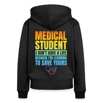 Médecin hospitalier Étudiant en médecine - Étudiant en médecine - Sweat à capuche zippé Premium bio Femme - noir - Dos - Julia (174cm)