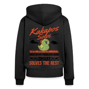 Kakapo Neuseeländischer Papagei - Frauen Premium Bio Zip Hoodie - Schwarz - Hinten - Julia (174cm)