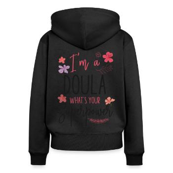 Doula accoucheuse Je suis une doula - Sweat à capuche zippé Premium bio Femme - noir - Dos - Julia (174cm)