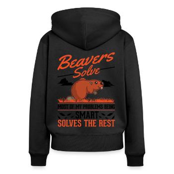 Beaver Gift Barrage de castors - Sweat à capuche zippé Premium bio Femme - noir - Dos - Julia (174cm)