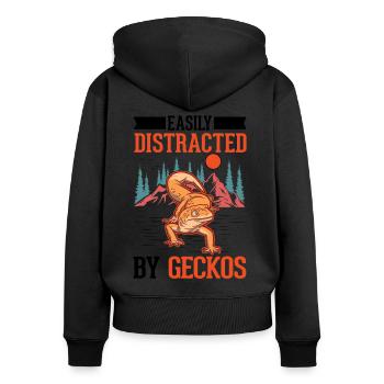 Easily distracted by Geckos Leopardgecko - Frauen Premium Bio Zip Hoodie - Schwarz - Hinten - Julia (174cm)