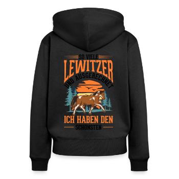 Lewitzer Pferd Reiterin - Frauen Premium Bio Zip Hoodie - Schwarz - Hinten - Julia (174cm)