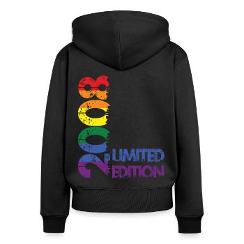 Limited Edition 2008 - Frauen Premium Bio Zip Hoodie - Schwarz - Hinten - Julia (174cm)