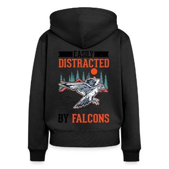 Easily distracted by Falcons Falkenzucht Falkner - Women's Premium Organic Zip Hoodie - black - Back - Julia (174cm)