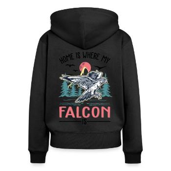 La maison est là où mon faucon est faucon crécerelle - Sweat à capuche zippé Premium bio Femme - noir - Dos - Julia (174cm)