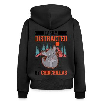 Facilement distrait par les chinchillas - Sweat à capuche zippé Premium bio Femme - noir - Dos - Julia (174cm)