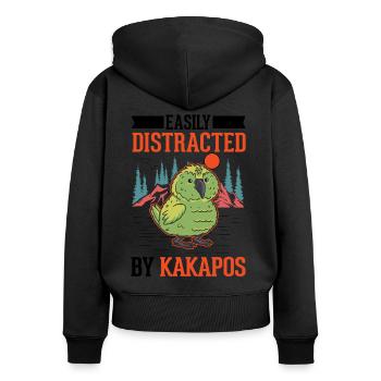 Easily distracted by Kakapos - Frauen Premium Bio Zip Hoodie - Schwarz - Hinten - Julia (174cm)