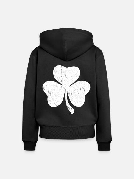 Weißes dreiblättriges Kleeblatt - Frauen Premium Bio Zip Hoodie - Schwarz